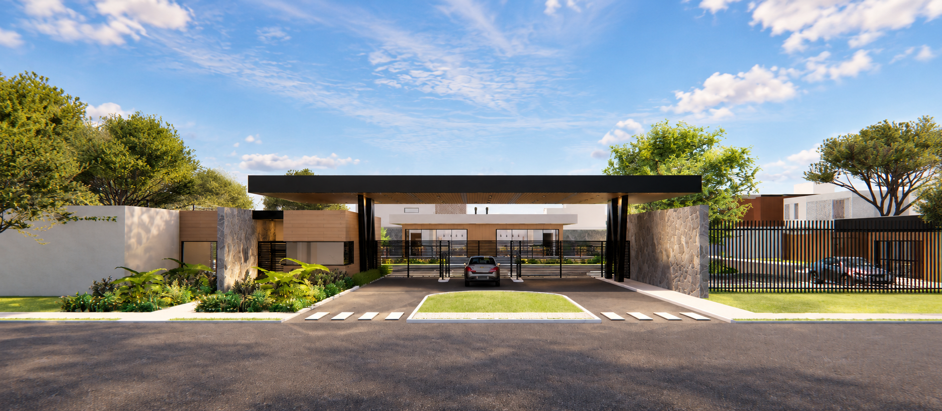 Entrada Moderna com SUV sob Marquise